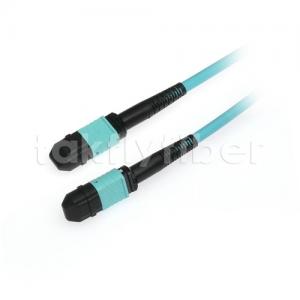 China Female Aqua MPO Trunk Cable 4.5mm Dia MM OM4 12 Core Fiber Optic supplier