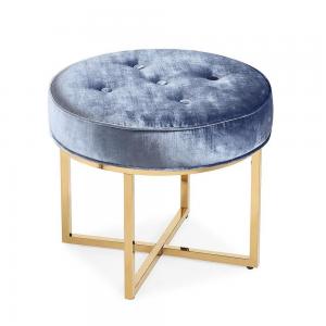 China Round Velvet Stool Ottoman with Stainless Steel leg for shipping mall supplier