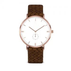 Weaving leather strap miyota movt quartz mens watch rose gold