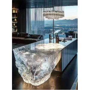 China Hot Sale Luminous Tables Restaurant New Type Furniture Square Ice Crack Onyx Luminous Coffee Table Tea Table for Bar Pub Restaurant 48'' 1200mm Back Lighted Translucent Furniture wholesale