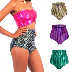 OEM Design High Waisted Mermaid Swimsuit Holographic Stretchy Liquid Wet Look