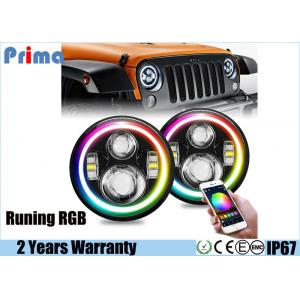 New 7 Inch Jeep Headlights Running RGB Halo with Amber Signal Bluetooth Remote Music Mode for Jeep Wrangler TJ JK