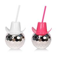China Pink Cowboy Hat Disco Ball Cup With Straw 600ml 20oz Food Grade Plastic on sale