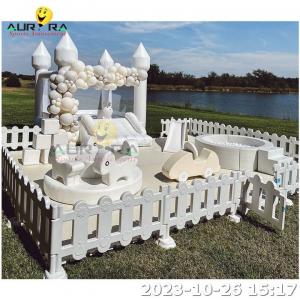 Non Fade Kids Indoor Playground Equipment White Bounce House Merry Go Round Soft Play