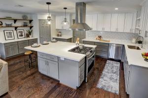White Quartz Countertops With Aqua And Brown Flecks Kitchen