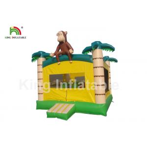 China Palm Tree Yellow Inflatable Kids Jumping Castle With Step And Mesh supplier