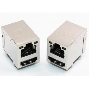 China Shielded Ethernet RJ45 Female Connector + HDMI Stacked Combo With LED Indicator supplier