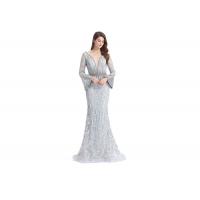China Mandarin Sleeve V Neck Sexy Long Sleeve Lace Formal Dress Floor Length on sale