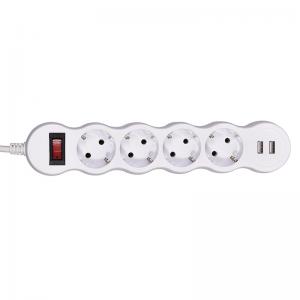 4 outlet CE GS Tested Power Strip 1.5m Cord with Switch, 2USB, Surge Protector