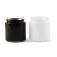 China 3oz 4oz Black / White Glass Straight Wall Wide Mouth Jar with Child Resistant Lid on sale