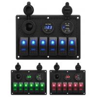 China Waterproof Marine Boat Rocker Switch Panel 6 Gang With Dual USB Socket 3.1A Volt Meter Blue LED Light on sale