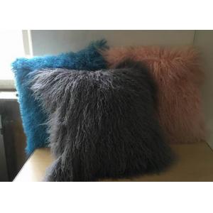 China Mongolian Lamb Fur Throw Pillow Dark grey Long Curly Sheep Fur Cushion Cover supplier