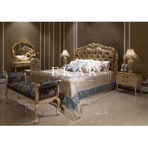 Italian Luxury Antique Carved Wood Fabric Bed Bedroom Furniture