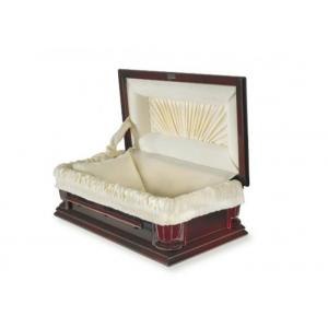 China Full Open Pine Wooden Pet Caskets With Side Stand Smooth Finish Red Color supplier