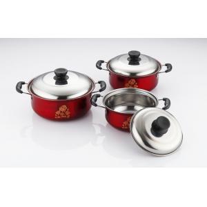 China hot selling 6pcs cookware set with red color  &16/18/20cm cooking pot &16cm/18cm/20cm cookware set in  stainless steel supplier