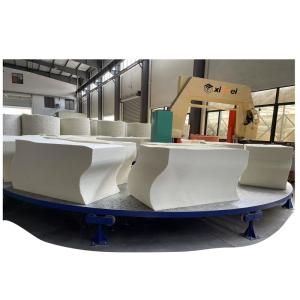 China Mesa de trabajo giratoria continua de rotación de carrusel antideslizante para corte único de cinco bloques de espuma, máquina de corte horizontal de PU con succión de aire wholesale