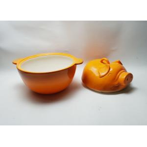 Pig Shaped Ceramic Baking Bowls With Covered Lid Hand Painted Stoneware Earthenware