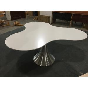 modern designed matt white paint dining table with stainless steel base