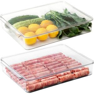 Refrigerator Organizer Bins,Food Storage Container With Lids For Fruit, Vegetables, Bacon Meat Cheese Keeper