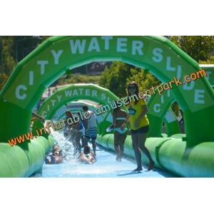 Long Outdoor Inflatable Water Slides , Green Inflatable City Water Slides For Adult