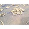 China Embroidered White And Blue Sequin Floral Lace Fabric With Scalloped Edging wholesale