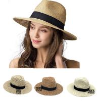 Customized Brand Print Logo  Panama Straw Hat Beach Sun Hat