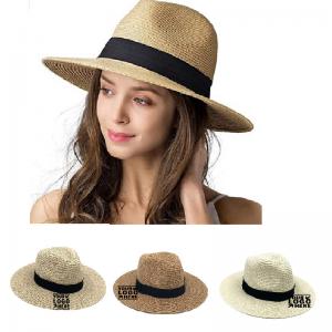 Customized Brand Print Logo  Panama Straw Hat Beach Sun Hat