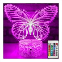 China Acrylic 3W 3D Illusion Night Light Lamp Butterfly Shape For Girls on sale