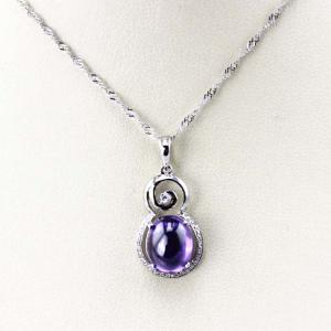 China Sterling Silver Wave Chain  with Amethyst Dome Cubic Zircon Pendant(PSJ0326) supplier