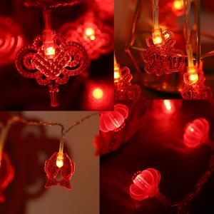 Traditional Knot Red Hanging Lantern LED String Light Battery Operated Party Supplies Lunar Chinese New Year Decorations 2022