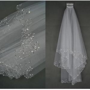 China Bridal veil, wedding dress, dress accessories, 2 layers of handmade beads, hook styling bridal veil wholesale supplier