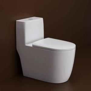 China Inodoro de una pieza para baños Power Flush alargado Silencio suave asiento cerrado fácil limpio inodoro cerámico redondo supplier