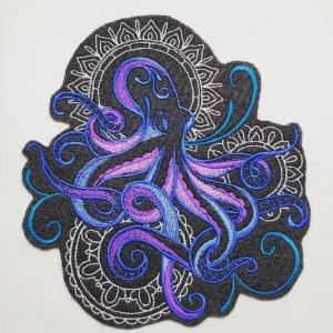China Custom Octopus Embroidered Patch Blue Merrow Border Embroidery Designs supplier