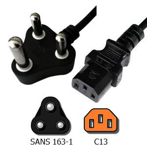 IEC C13 Connector Appliance Power Cord , 10A 250V South Africa Power Plug SANS 163 - 1