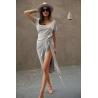 Clothing Fashion Women White T-shirt Wrap Midi Dress with Slit