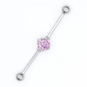 Pink Zircon Stone Industrial Bar Jewelry 40mm Surgical Steel Piercings