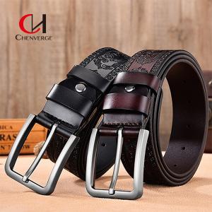 Retro Embossed Men'S Casual Leather Belt 3.8CM Solid Pattern