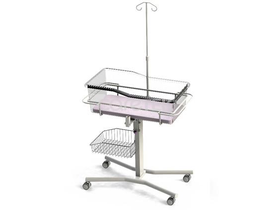 Carbon Steel Hospital Bassinet 4 Wheels Infusion Pole Frame Basket 3 Inch Caster