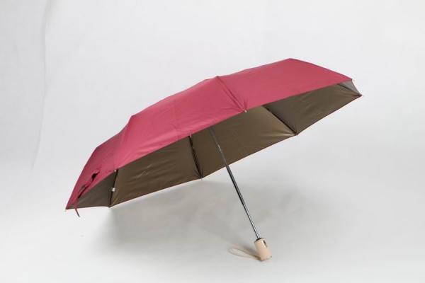 21 inch red auto open close umbrella with gold coating and leather handle