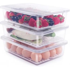 Food Storage Container, Plastic Food Containers With Removable Drain Plate Lid, Stackable Portable Freezer Storage