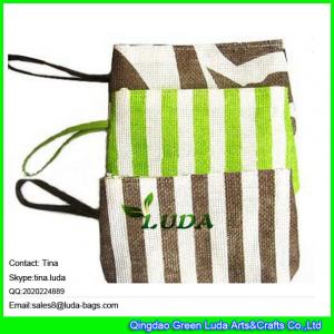 LUDA fashion striped wallets zipper closure paper straw handbag clutch bag