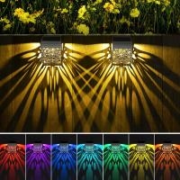 China Flower Pattern Solar Led Wall Lights IP65 Outdoor Decorative Fence Lamp For Garden on sale
