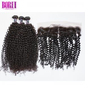 China Ear To Ear Raw Virgin Kinky Curly Hair 3 Bundles With Closure Shiny Soft supplier