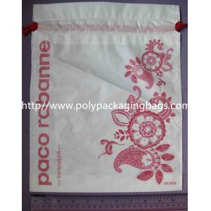 China Small Recyclable White Plastic Drawstring Bags with Flower Printed For Underwear supplier