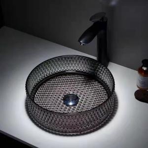 China Modern Glass Vessel Basins Transparent Clear Bathroom Sink Clear Diamond Crystal supplier