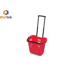 China Aluminum Telescopic Handle Plastic Grocery Hand Basket With 2 Wheels supplier
