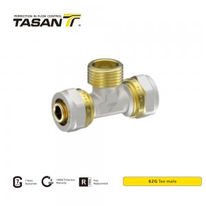 16mm Brass Compression Fittings  For Copper Pipe Brass Male Tee Anticorrosive 62G