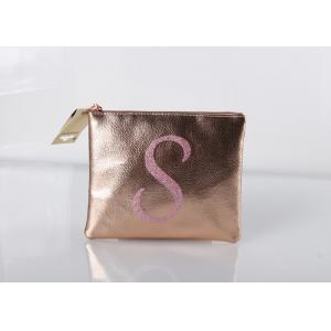 Natural Color Zipper Makeup Bag , rose gold makeup bag With Gold Foil Stamp Logo