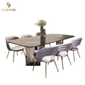 Italian Furniture Double Layer Tempered Glass Dining Table Foshan Dining Room Table