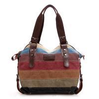 China TREND NEW RAINBOW STRIPED CANVAS BAG FASHION PATCHWORK WOMEN'S BAG WATER WASH CLOTH BAG on sale
